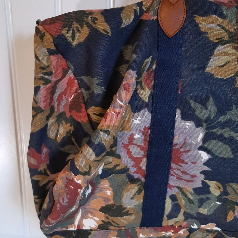 VTG Gitano 80's/90's Navy Floral Cotton Canvas Duffle Weekender Bag - Picture 7 of 16